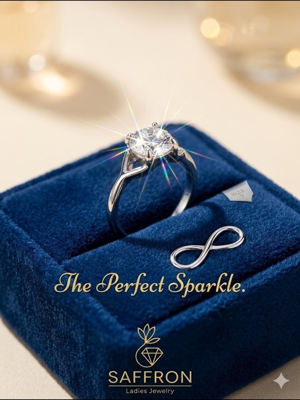 Saffron Ladies Round Cut Solitaire Ring - Silver Tone & Cubic Zirconia Size 7